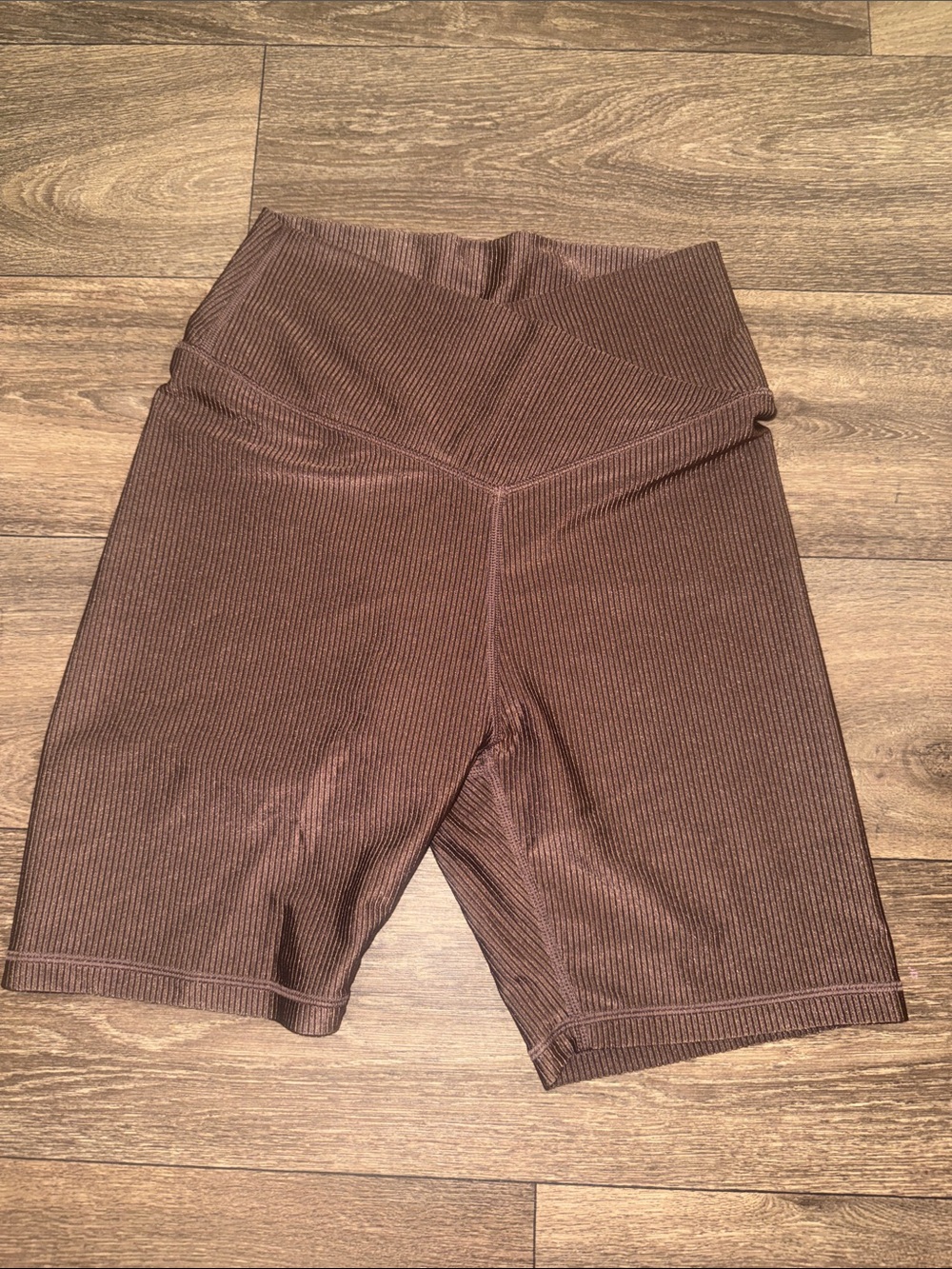 Ribbed High-Waist shinny sparkle Brown Bike Shorts